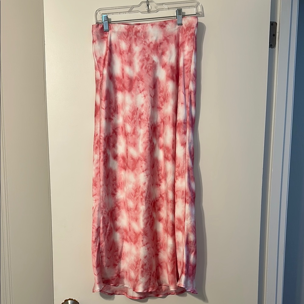 Pink tie dye midi skirt